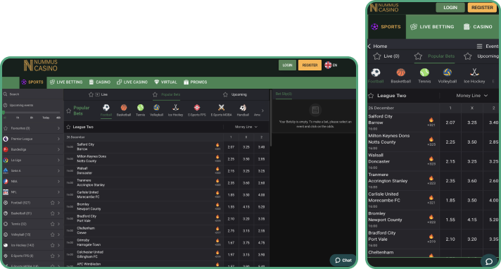Sports Betting selection at Nummus Casino
