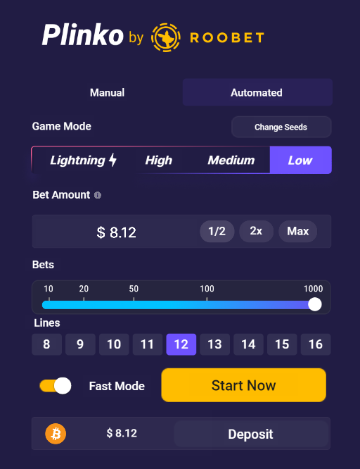 Auto mode at Roobet Plinko