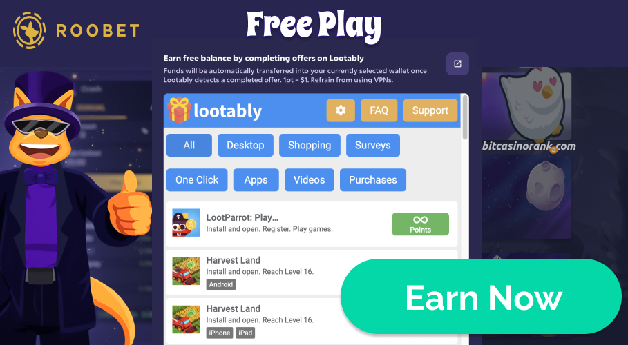 Roobet is Crypto Platform with Offerwalls