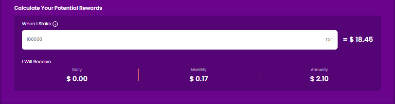 TXT staking calculator