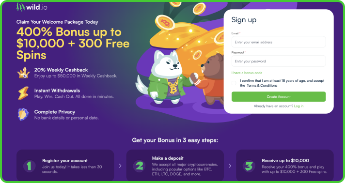 Wild.io Casino Welcome Bonus